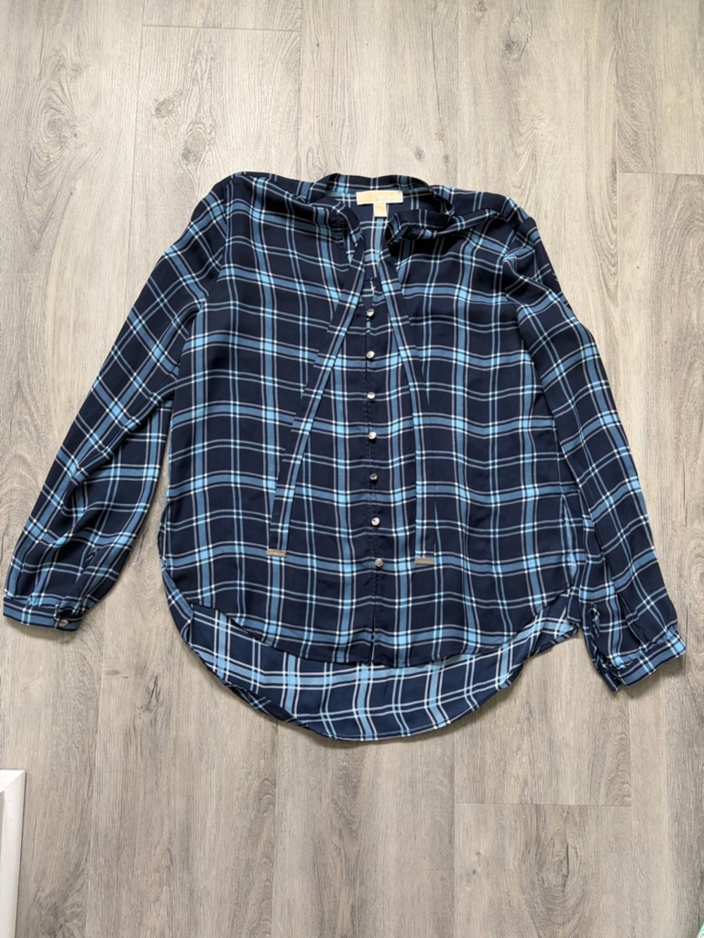 Michaels Navy Blue and Light Blue Plaid Shirt